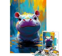 Puzzle de 1000 pièces pour Adolescents Peinture d'un Hippopotame Souriant Difficile et Stimulant Une œuvre d'art Jeu Amusant Convient aux Personnes de 14 Ans et Plus 38x52cm