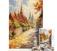Puzzle de 1000 pièces pour Adolescents Peinture impressionniste de Rue et de Temple Asiatique Jeu éducatif décoration Murale Jouet à Monter soi-même Aide à exercer Le Cerveau (38x26cm)