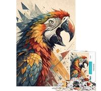 Puzzle de 1000 pièces pour Adolescents Perroquet coloré sur Fond géométrique Idéal pour Un Anniversaire ou Noël Une œuvre d'art Jeu Relaxant à partir de 14 Ans (38x52cm)