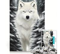 Puzzle de 1000 pièces pour Adolescents Petit Loup Blanc dans la Neige Jeu Impossible Interaction Parent-Enfant Cadeau Stimulant 38x26cm