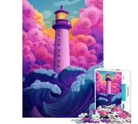 Puzzle de 1000 pièces pour Adolescents Phare coloré en mer déchaînée Puzzle pour Adultes Jeu de détente Découpe de précision Jeu Stimulant Cadeau (Dimensions 38x26cm)