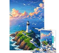 Puzzle de 1000 pièces pour Adolescents Phare sur Une île avec des mouettes Idée Cadeau d’Anniversaire ou de Noël Jouet éducatif adapté aux 14 Ans et Plus (38x52cm)