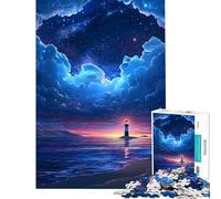 Puzzle de 1000 pièces pour Adolescents Phare sur Une île côtière sous Un Ciel étoilé Activités Amusantes à la Maison Jeu éducatif et Stimulant 38x52cm Défi Difficile
