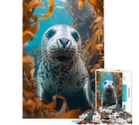 Puzzle de 1000 pièces pour Adolescents Phoque Curieux Jeu sous-Marin Familial Défi cérébral et intellectuel Jouet addictif Cadeau Artistique Activités familiales (Dimensions 38x52cm)