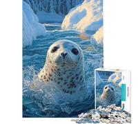 Puzzle de 1000 pièces pour Adolescents : Phoque Joueur dans Les eaux glacées de l'Arctique Superbe Illustration animalière Défi éducatif Jeu de réflexion Difficile (à partir de 14 Ans)