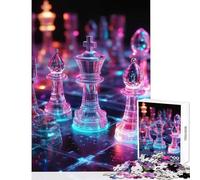 Puzzle de 1000 pièces pour Adolescents pièces d'échecs néon Jeu Anti-Stress Cadeau d'anniversaire Jeu Relaxant Difficile et Stimulant Dimensions 38x52cm