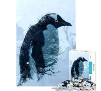 Puzzle de 1000 pièces pour Adolescents Pingouin à Double Exposition Jeu Relaxant et éducatif Jouet Stimulant Cadeau d'anniversaire améliore la mémoire (Taille 75x50cm)