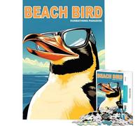 Puzzle de 1000 pièces pour Adolescents Pingouin Cool Oiseau de Plage Jeu Familial Stimulant l'intelligence et Le Cerveau Jouet addictif Cadeau Artistique activités familiales (Dimensions 38x52cm)