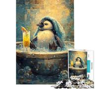 Puzzle de 1000 pièces pour Adolescents Pingouin dans Une Baignoire avec Cocktail Peinture Puzzles pour Adolescents Jeux Amusants d'analyse et de logique Cadeaux Uniques pour Anniversaire et Noël