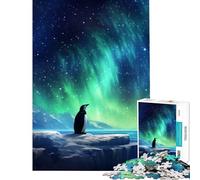 Puzzle de 1000 pièces pour Adolescents Pingouin et Aurores boréales Jeu Manuel éducatif et ludique Cadeau pour Femmes et Hommes décoration intérieure (Dimensions 50x75cm)