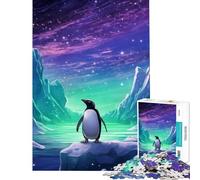 Puzzle de 1000 pièces pour Adolescents Pingouin et Aurores boréales Jeu Stimulant et Impossible idéal comme Cadeau d'anniversaire pour Les Couples (Taille 38x26cm)