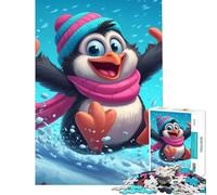 Puzzle de 1000 pièces pour Adolescents Pingouin Faisant de la Luge dans Un Paysage Hivernal Niveau Difficile et Stimulant Décoration Murale Jouet Anti-Stress Convient aux 14 Ans et Plus (38x26cm)