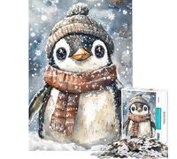 Puzzle de 1000 pièces pour Adolescents Pingouin Mignon dans la Neige Jeu Familial éducatif et ludique Cadeau d'anniversaire (Taille 75x50cm)