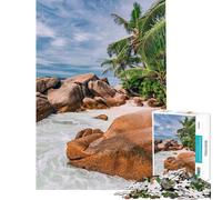 Puzzle de 1000 pièces pour Adolescents Plage Tropicale avec Palmiers aux Seychelles Puzzle pour Adultes Décoration Murale Cadeau Unique pour Un Anniversaire ou Noël (Dimensions 38x26cm)