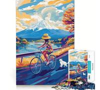 Puzzle de 1000 pièces pour adolescents Plaisir à vélo à l'état pur ! Couleurs du Fuji Jeu sur mesure Jeu de réflexion Temps calme et amusant Plaisir d'anniversaire (50 x 75 cm)