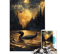 Puzzle de 1000 pièces pour Adolescents Plongeon huard dans Un lac doré la Nuit Jeu Familial pour Adolescents Décoration Murale Niveau Difficile et Stimulant (Dimensions 38x52cm)