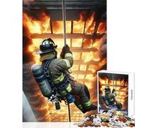Puzzle de 1000 pièces pour Adolescents Pompier Descendant en Rappel dans Un bâtiment en feu Jeu éducatif Cadeau de Père Noël Secret Niveau de difficulté Difficile (50x75cm)
