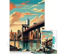 Puzzle de 1000 pièces pour Adolescents,Pont de Brooklyn,Style Vintage,Design épuré,Casse-tête logique,Jeu de Loisirs,Cadeau d'anniversaire (38x52cm)
