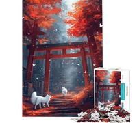 Puzzle de 1000 pièces pour Adolescents Porte Torii d'automne avec Loups Blancs Jeu Familial pour Adultes Découpe de précision Jeu Stimulant Cadeau (Dimensions 38x52cm)