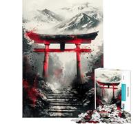 Puzzle de 1000 pièces pour Adolescents Porte Torii Japonaise Jeu d'encre Amusant à Faire à la Maison améliore la mémoire et se détend Convient aux Personnes de 14 Ans et Plus (50x75cm)