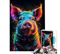 Puzzle de 1000 pièces pour Adolescents Portrait Aquarelle de Cochon néon Jeu éducatif et Stimulant Cadeau Amusant et Difficile (Dimensions 38x26cm)
