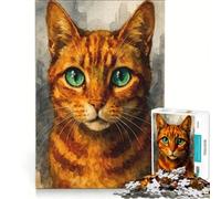 Puzzle de 1000 pièces pour Adolescents Portrait Aquarelle d'un Chat Orange Jeu éducatif décoration Murale idéal comme Cadeau 38x52cm