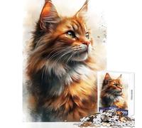 Puzzle de 1000 pièces pour Adolescents Portrait Aquarelle d'un Chat Roux décoration Jouet Cadeau pour Femmes et Hommes Jeu éducatif pour Anniversaire ou Noël Dimensions 50x75cm