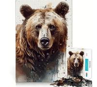 Puzzle de 1000 pièces pour Adolescents Portrait Aquarelle d'un Ours Brun Jeu d'ajustement précis Activité cérébrale Intelligente Moment de détente Activité d'anniversaire (38x52cm)