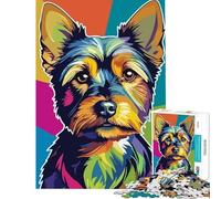 Puzzle de 1000 pièces pour Adolescents Portrait coloré de Yorkshire Terrier Style Pop Art Jeu Relaxant Jouet intellectuel Cadeau pour Femmes et Hommes Une œuvre d'art (Taille 38x26cm)