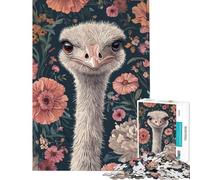 Puzzle de 1000 pièces pour Adolescents Portrait d'autruche sur Fond Floral Un défi à relever Une décoration Parfaite Un Jeu Relaxant pour Les 14 Ans et Plus (50x75cm)