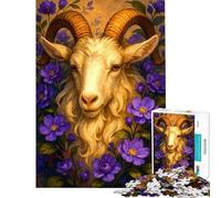 Puzzle de 1000 pièces pour Adolescents Portrait de bélier avec Fleurs Violettes Puzzle pour Adultes Jeux en Famille décoration intérieure Cadeau d'anniversaire et Cadeau Unique (Taille 38x26cm)