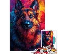 Puzzle de 1000 pièces pour Adolescents Portrait de Berger Allemand Style Pop Art Puzzle Anti-Stress Jeu d'analyse et de logique défi à réaliser (Taille 38x52cm)