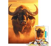Puzzle de 1000 pièces pour Adolescents Portrait de Buffle Africain au Coucher du Soleil Jeu intellectuel et Manuel Anti-Stress pour Les Amateurs de Jeux (Dimensions 38x26cm)