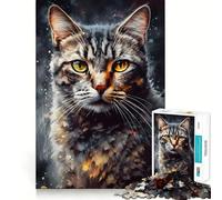 Puzzle de 1000 pièces pour Adolescents Portrait de Chat à la Peinture à l'huile Design Finement découpé Jeu de réflexion Cadeau Temps de Relaxation Amusant Idéal pour Un Anniversaire (50x75cm)