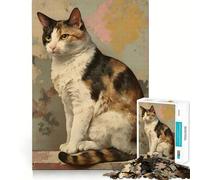 Puzzle de 1000 pièces pour Adolescents Portrait de Chat Calico Peinture Ajustement Parfait Jeu de Concentration Amusant Loisirs Décoration Murale de Noël (38x52cm)
