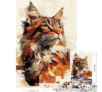 Puzzle de 1000 pièces pour Adolescents Portrait de Chat géométrique Jeu éducatif d'analyse et de logique Jouet à Monter soi-même avec Poster et fiche de Questions-réponses Assortis (38x26cm)