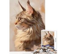 Puzzle de 1000 pièces pour Adolescents Portrait de Chat Maine Coon à Peindre soi-même Jeu à réaliser soi-même et Jeu en Famille pour renforcer Les Liens au Sein du Couple 38x52cm