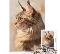 Puzzle de 1000 pièces pour Adolescents Portrait de Chat Maine Coon à Peindre soi-même Jeu à réaliser soi-même et Jeu en Famille pour renforcer Les Liens Amoureux Dimensions 38x26cm