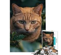 Puzzle de 1000 pièces pour Adolescents Portrait de Chat Orange dans Un Feuillage Vert Jeu Amusant à Faire à la Maison Course de Vitesse Manuelle à partir de 14 Ans (50x75cm)