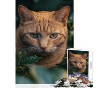 Puzzle de 1000 pièces pour Adolescents Portrait de Chat Orange dans Un Feuillage Vert Jeu éducatif et Amusant pour Jouer en Famille à la Maison Dimensions 38x26 cm