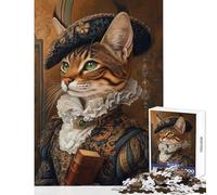 Puzzle de 1000 pièces pour Adolescents Portrait de Chat Royal Style Renaissance Décoration Murale Jeu Manuel avec Poster et fiche de Questions Assortis Dimensions 38x26cm