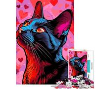 Puzzle de 1000 pièces pour Adolescents Portrait de Chat stylisé sur Fond de cœurs Activités Amusantes à la Maison décoration et Jeux relaxants à partir de 14 Ans (38x26cm)
