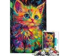 Puzzle de 1000 pièces pour Adolescents Portrait de Chaton coloré Puzzle pour Adultes Jeux relaxants améliore la mémoire Cadeau d'anniversaire ou de Noël (Taille 38x52cm)
