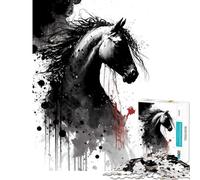 Puzzle de 1000 pièces pour Adolescents Portrait de Cheval à l'encre Jeu Relaxant Jouet intellectuel Cadeau pour Femmes et Hommes Une œuvre d'art (Taille 38x26cm)