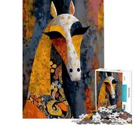 Puzzle de 1000 pièces pour Adolescents Portrait de Cheval Abstrait avec Motifs Floraux Puzzle pour Adultes Jeu Relaxant améliore la mémoire Cadeau pour Amis et Famille (Taille 38x26cm)