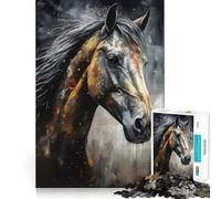 Puzzle de 1000 pièces pour Adolescents Portrait de Cheval au Charbon Jeu d'ajustement précis Activité cérébrale Intelligente Temps de détente Activité d'anniversaire (38x26cm)