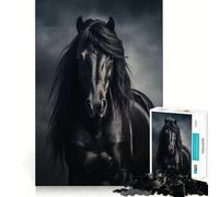 Puzzle de 1000 pièces pour Adolescents,Portrait de Cheval Noir,Finitions impeccables,Jeu de logique et de réflexion,Moment de détente et de Divertissement,Cadeau Artistique de Noël (38x26cm)
