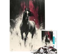 Puzzle de 1000 pièces pour Adolescents Portrait de Cheval saisissant sur Fond Abstrait Stimule Le Cerveau défi Difficile et Jeu Relaxant à partir de 14 Ans (38x52cm)