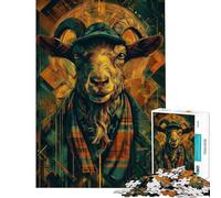 Puzzle de 1000 pièces pour Adolescents Portrait de chèvre stylé sur Fond géométrique Jeu de réflexion Cadeau d'anniversaire Unique Idée Cadeau pour Noël et Les fêtes (Dimensions 38x26cm)