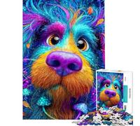 Puzzle de 1000 pièces pour Adolescents Portrait de Chien psychédélique avec Champignons Puzzle pour Adultes Anti-Stress Interaction Parent-Enfant Cadeau d'anniversaire (Taille 50x75cm)